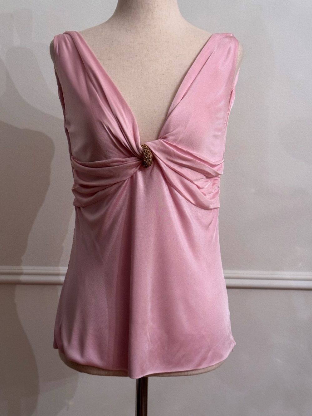 Gianni Versace SpA Vintage 1990s NWT Pink Draped V Neck Gold Bead Top Size 42